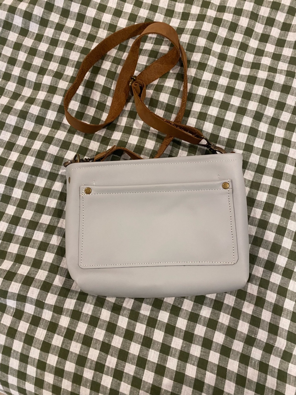 Leather Light Gray Crossbody Bag with Tan Leather Accents - Picture 2 of 8